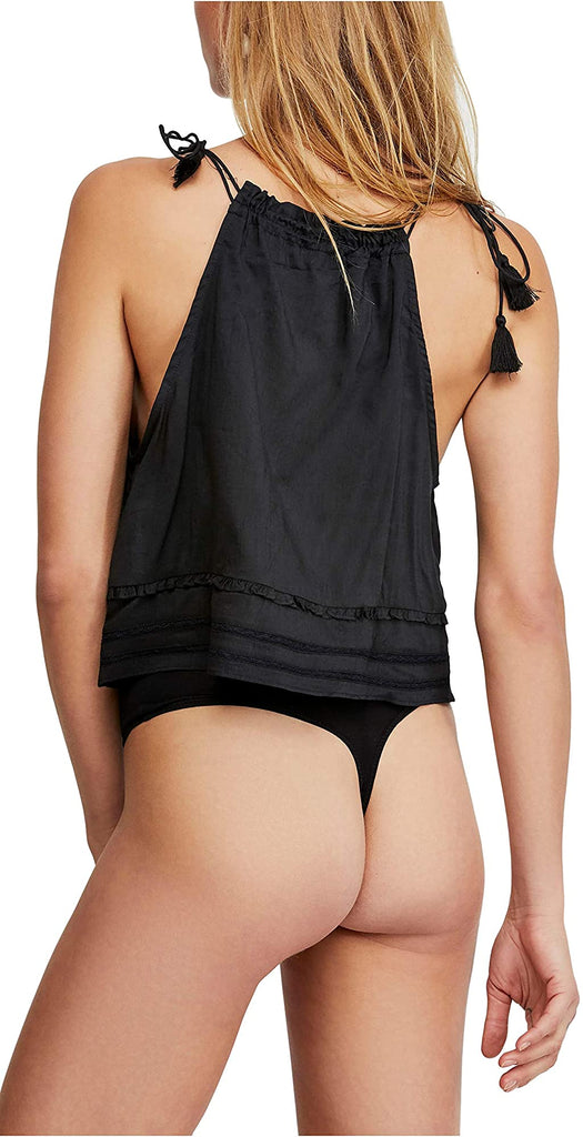 Free People Women Trust Me Pleated Tie Shoulder Thong Bodysuit