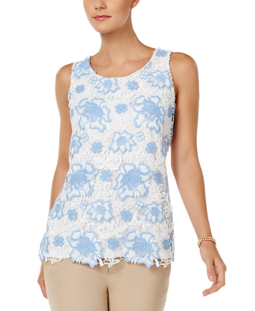 Charter Club Women Floral Lace Tank Top Cloud