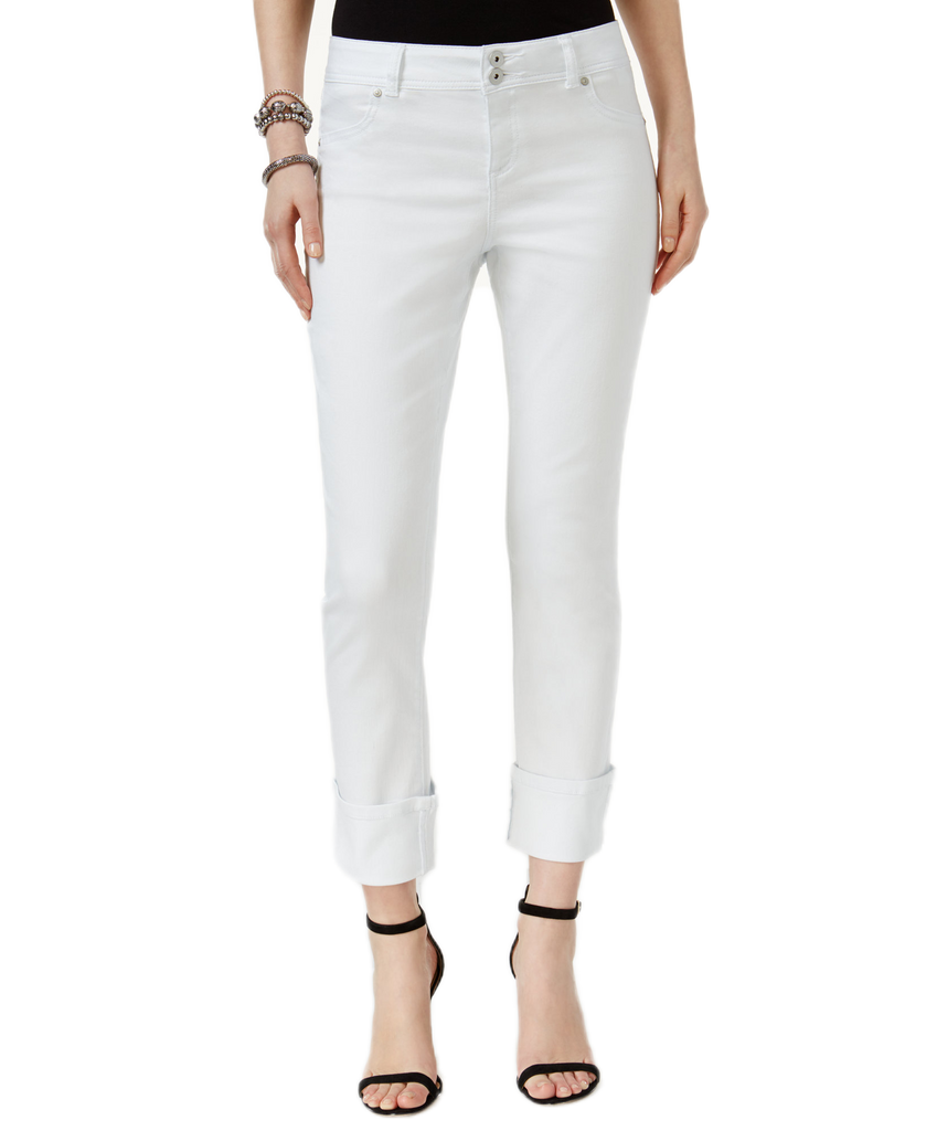 INC International Concepts Women Curvy Fit Cropped Jeans White Denim