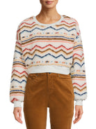 Love + Joy Juniors Plus Plus Faux Sherpa Pullover Top Aztec Ivory