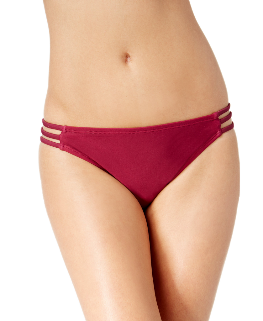 California Waves Juniors Hypnotic Optic Strappy Hipster Bikini Bottoms Wine