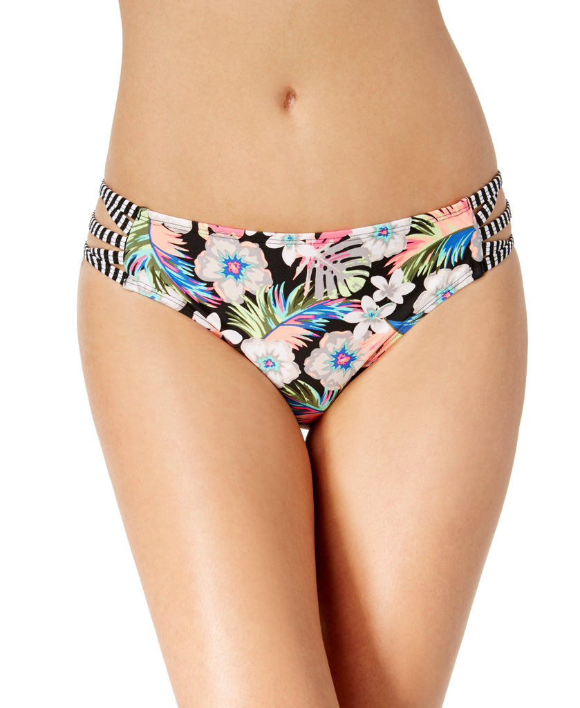 California Waves Juniors Hibiscus Punch Strappy Hipster Bikini Bottoms Floral