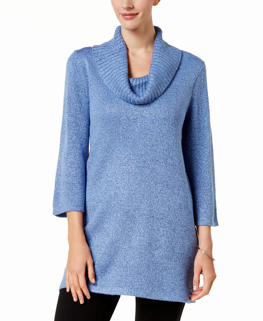 Karen Scott Women Petite Cowl Neck 3 4 Sleeve Sweater Luxe Blue Marl