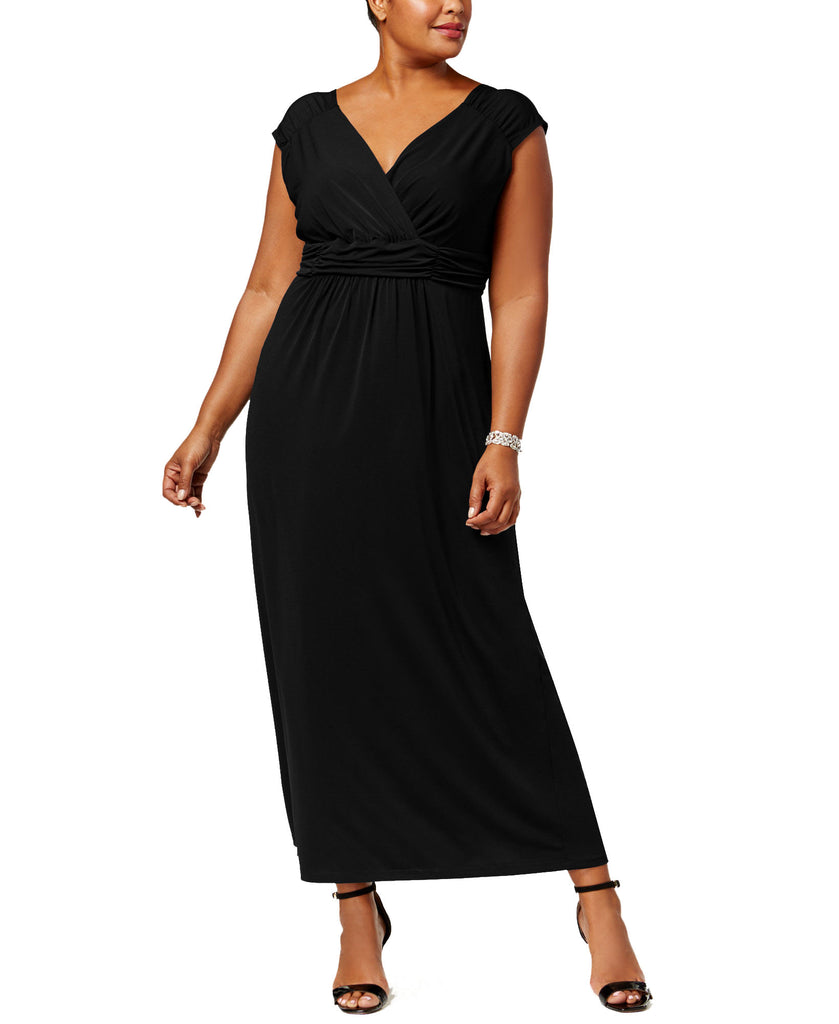 NY Collection Women Plus Ruched Empire Maxi Dress Black