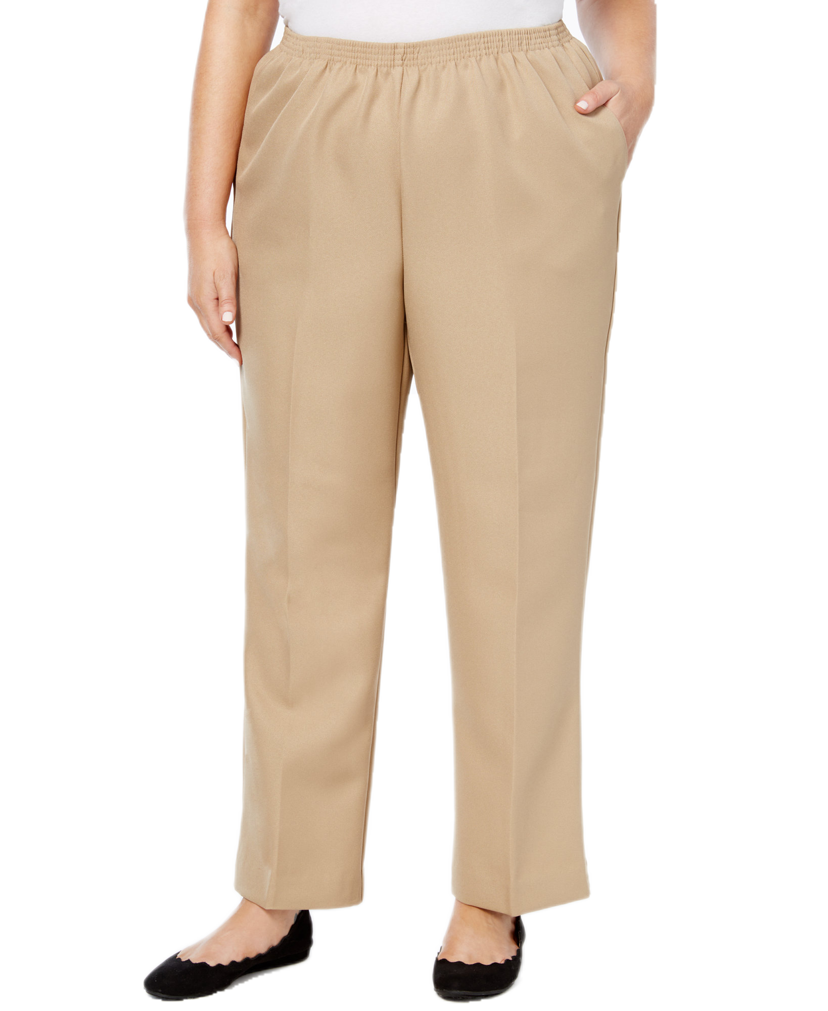 Alfred Dunner Women Plus Classic Pull On Straight Leg Pants Tan