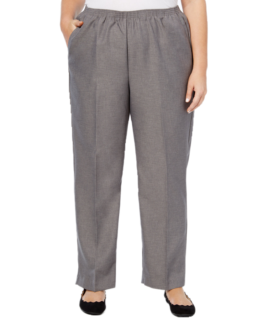 Alfred Dunner Women Plus Classic Pull On Straight Leg Pants Grey