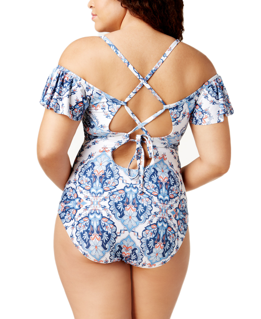 Becca by Rebecca Women Plus ETC Plus Size Naples Off The Shoulder One Piece Swimsuit