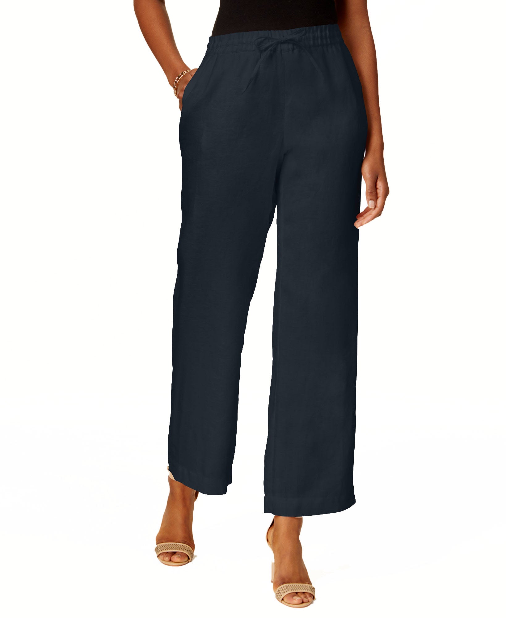Charter Club Women Petite Linen Drawstring Pants Intrepid Blue