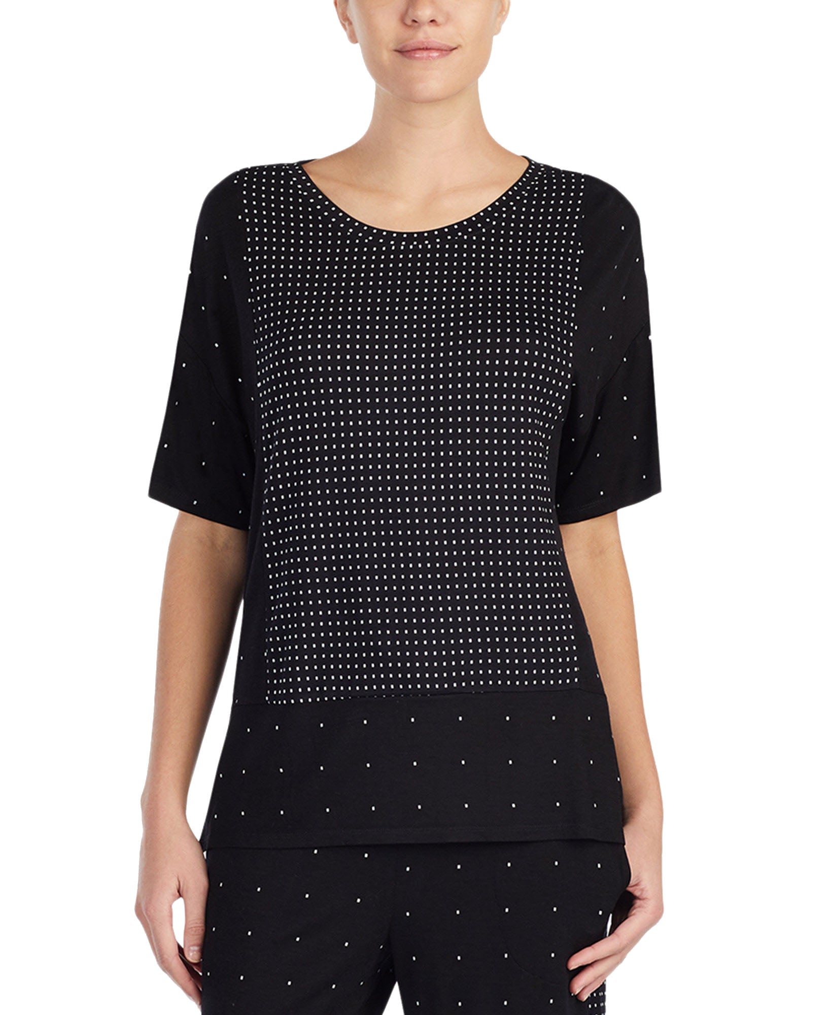 DKNY Women Contrast Dots Pajama Top Black