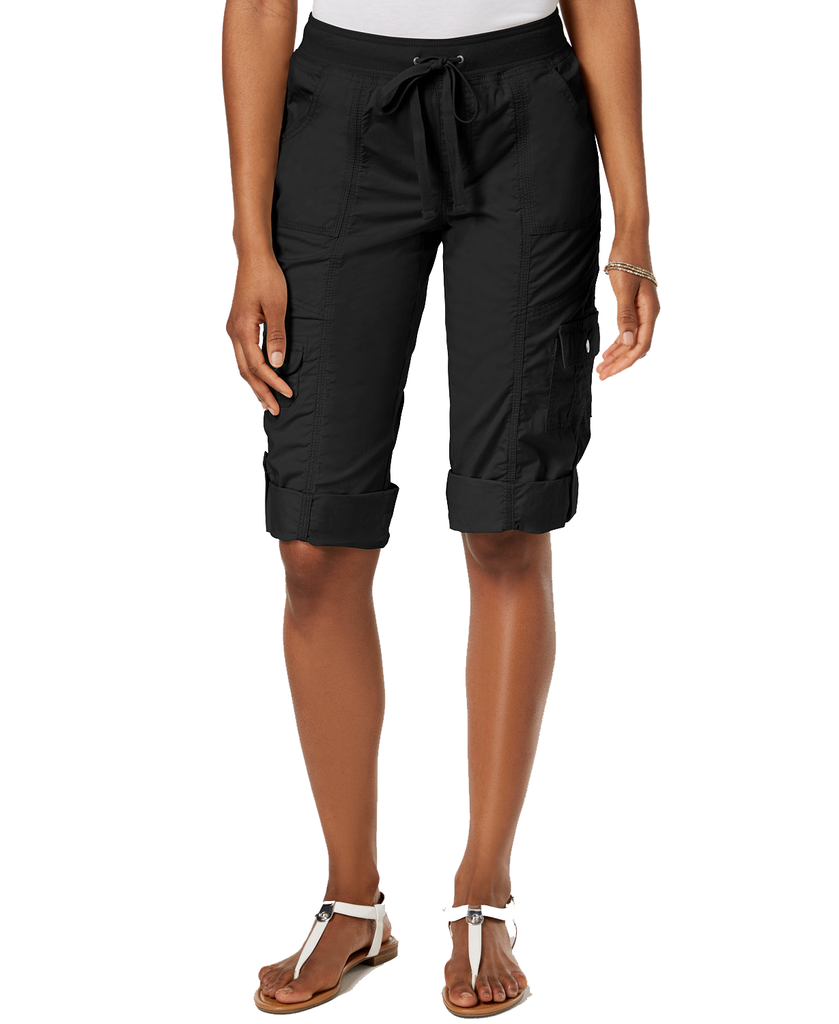 Style & Co Women Drawstring Cargo Shorts Deep Black