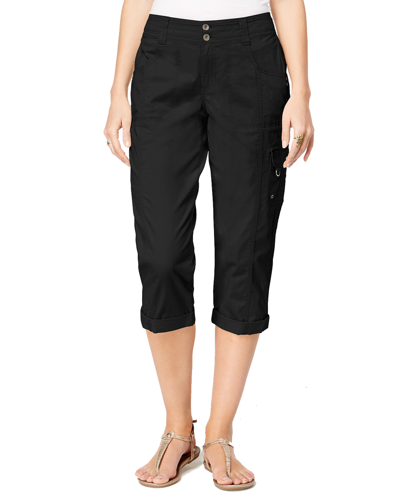 Style & Co Women Cropped Cargo Capri Pants Deep Black