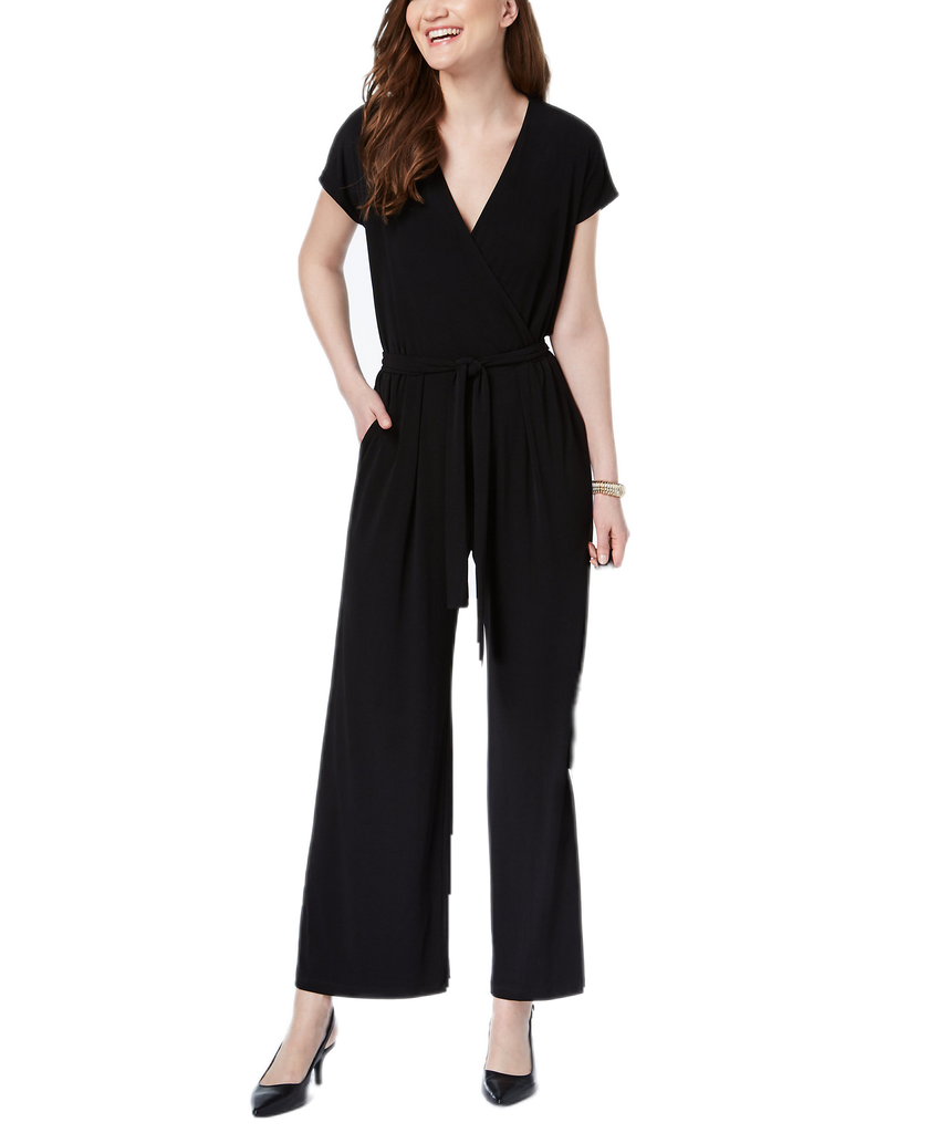 Alfani Women Solid Wide Leg Jumpsuit Solid Black