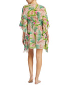 Betsey Johnson Women Striped Chiffon Ruffle Cuff Caftan