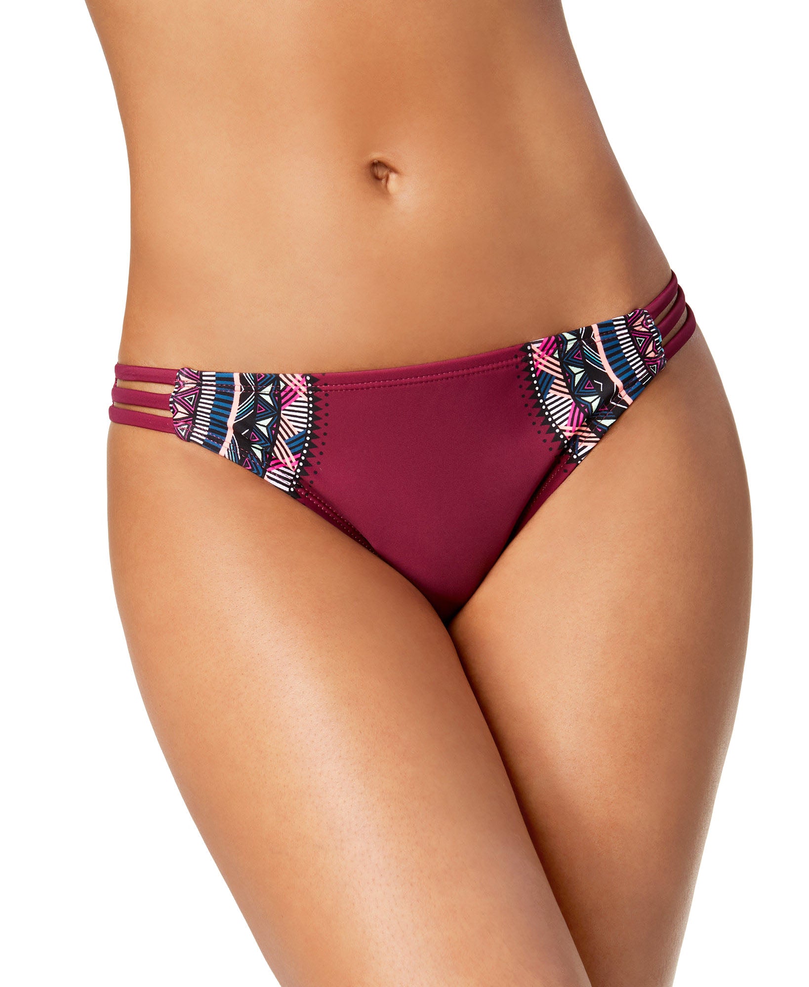 California Waves Women Strappy Bikini Briefs Wine