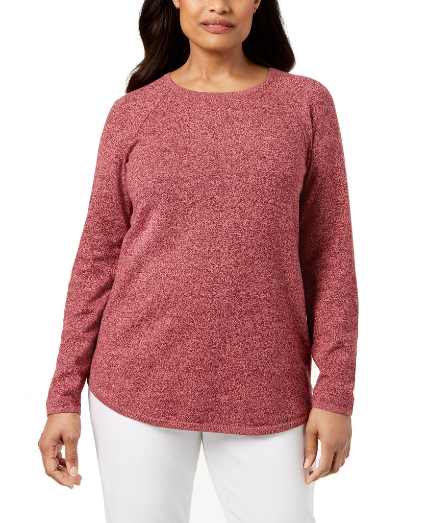 Karen-Scott-Women-Petite-Cotton-Curved-Hem-Sweater-Merlot-Marl