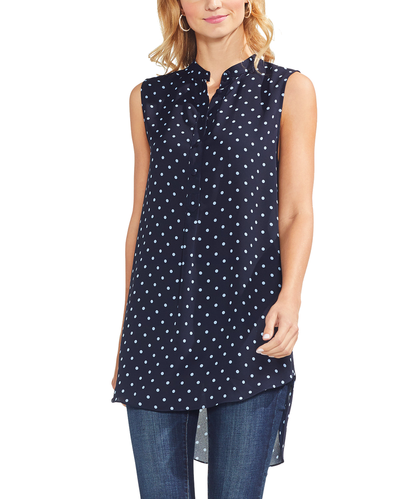 Vince Camuto Women Dot Print High Low Tunic Classic Navy