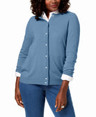Karen Scott Women Petite Luxsoft Button Cardigan Allure Blue