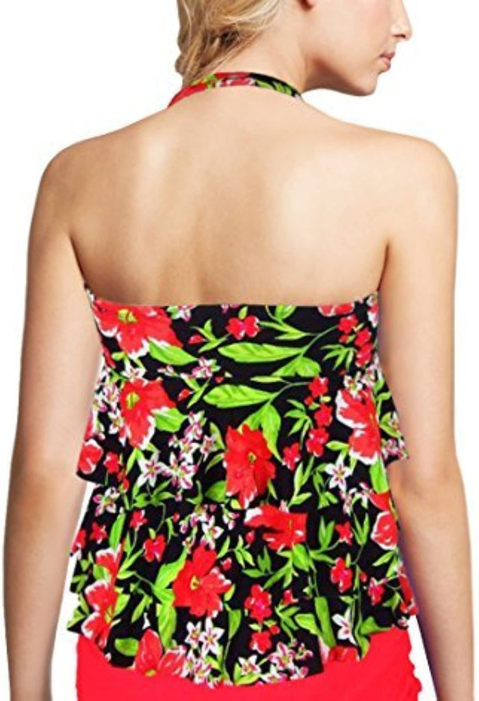 Island Escape Women Floral Tiered Ruffle Bandini Tankini with Removable Strap