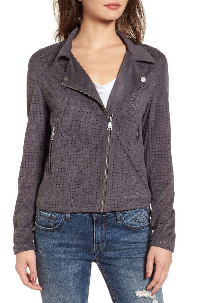 Vigoss Women Perforated Faux Suede Moto Jacket