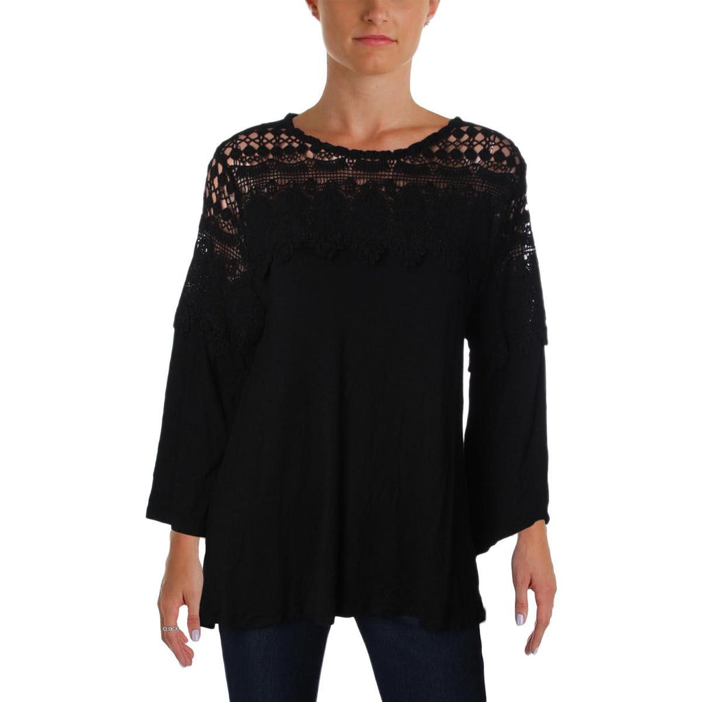 John Paul Richard Women Jersey Lace Trim Top Black