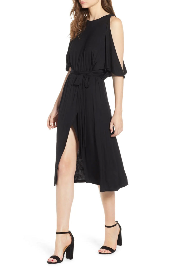 Bishop + Young Women Slit Sleeve Wrap Style Dress Black