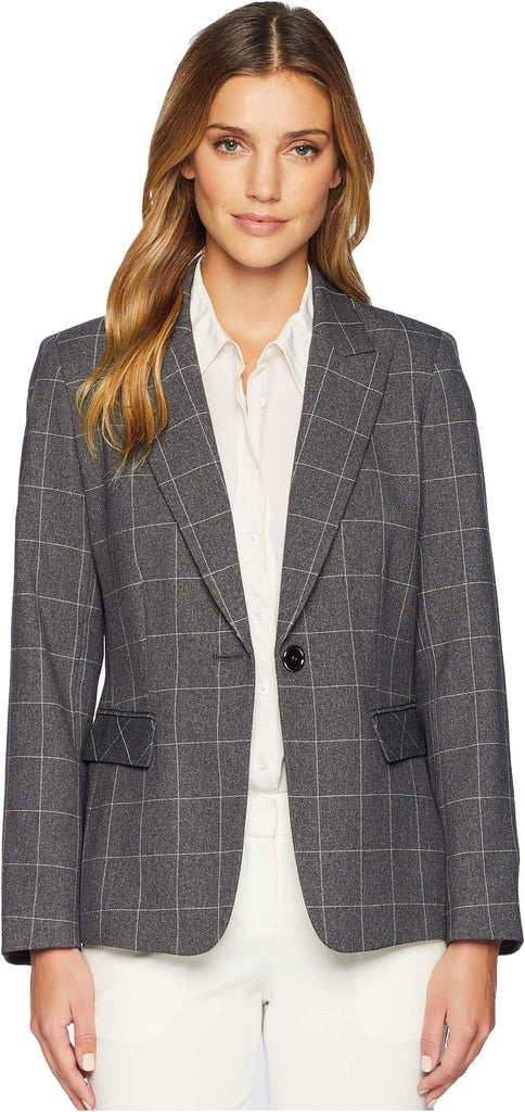 Tahari ASL Women Novelty Windowpane Plaid Jacket Grey